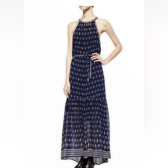 Joie Maryanna Tiered Silk Navy Maxi Dress - Picture 2 of 10